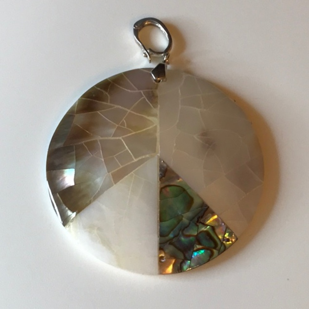 Natural Multi Color Abalone Shell Round Pendant. - image 1